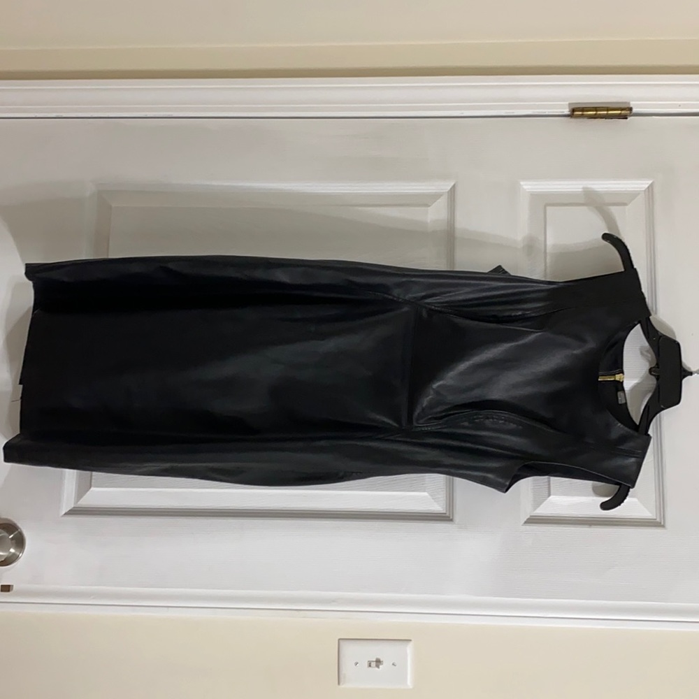 calvin klein faux leather sheath dress
